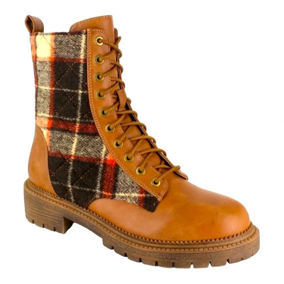 Rock & Candy Brown Plaid Lace Up Max Round Toe Platform Booties Women Size‎ 8.5 - Picture 1 of 14